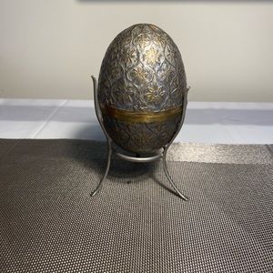 Solid Brass enamel Hand Painted Egg Trinket Box with defect